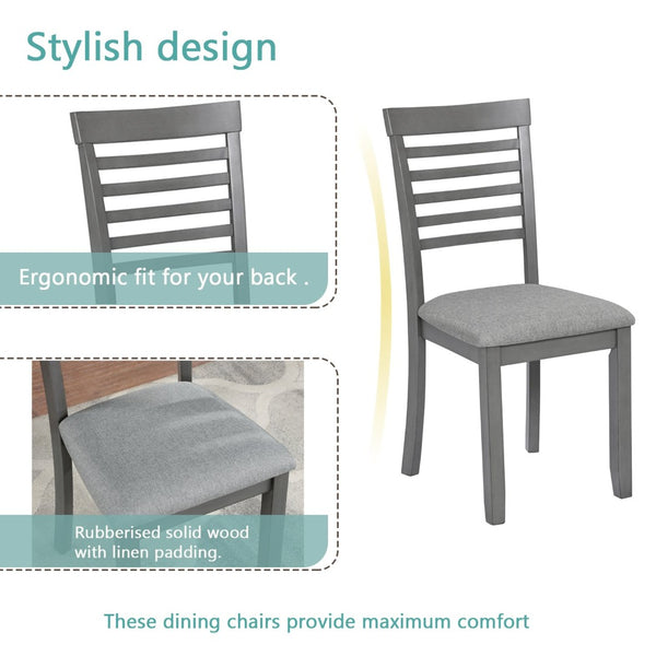 English Elm Elegant Square Dining Set for 4 with Ladder Back Chairs and Grey Linen Cushions W1998S00021