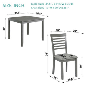 English Elm Elegant Square Dining Set for 4 with Ladder Back Chairs and Grey Linen Cushions W1998S00021