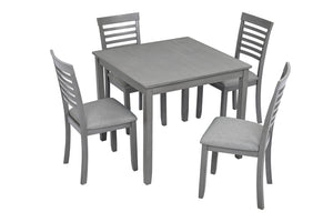 English Elm Elegant Square Dining Set for 4 with Ladder Back Chairs and Grey Linen Cushions W1998S00021