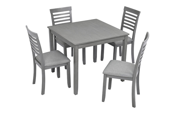 English Elm Elegant Square Dining Set for 4 with Ladder Back Chairs and Grey Linen Cushions W1998S00021
