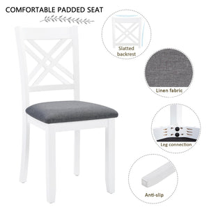 English Elm 6 Piece Farmhouse Dining Set Rubberwood Table Linen Chairs Bench Seats Six W1998S00106