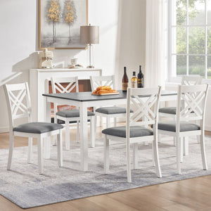 English Elm Modern Rubberwood Dining Set for Six with Linen X-Back Chairs and Scratch-Resistant Table Grey+White - A W1998S00107