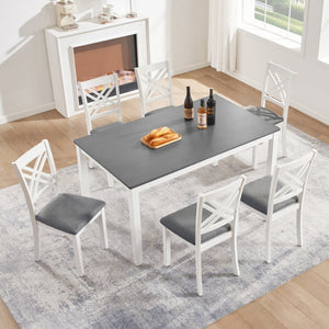 English Elm Modern Rubberwood Dining Set for Six with Linen X-Back Chairs and Scratch-Resistant Table Grey+White - A W1998S00107
