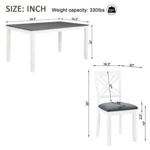 English Elm Modern Rubberwood Dining Set for Six with Linen X-Back Chairs and Scratch-Resistant Table Grey+White - A W1998S00107
