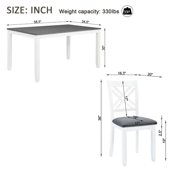 English Elm Modern Rubberwood Dining Set for Six with Linen X-Back Chairs and Scratch-Resistant Table Grey+White - A W1998S00107