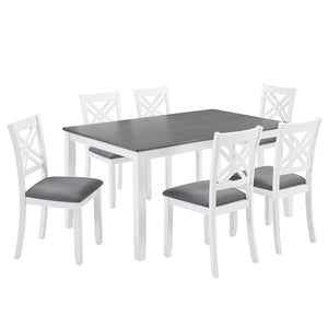 English Elm Modern Rubberwood Dining Set for Six with Linen X-Back Chairs and Scratch-Resistant Table Grey+White - A W1998S00107