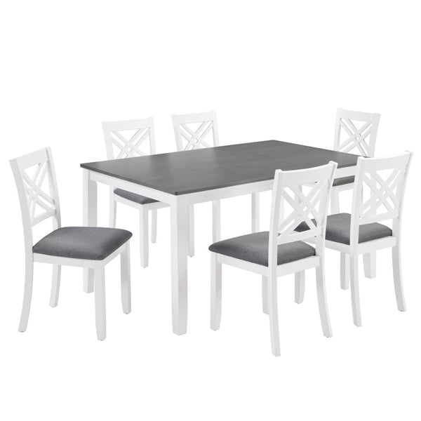 English Elm Modern Rubberwood Dining Set for Six with Linen X-Back Chairs and Scratch-Resistant Table Grey+White - A W1998S00107