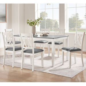 English Elm Modern Rubberwood Dining Set for Six with Linen X-Back Chairs and Scratch-Resistant Table Grey+White - B W1998S00108