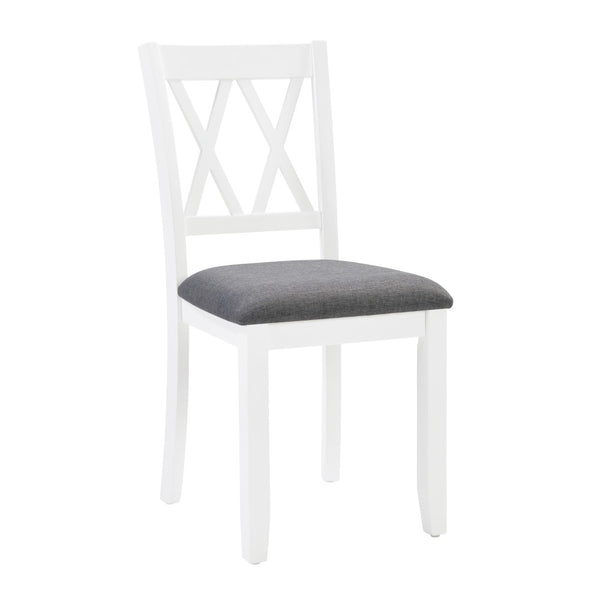 English Elm Modern Rubberwood Dining Set for Six with Linen X-Back Chairs and Scratch-Resistant Table Grey+White - B W1998S00108