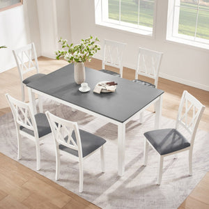 English Elm Modern Rubberwood Dining Set for Six with Linen X-Back Chairs and Scratch-Resistant Table Grey+White - B W1998S00108