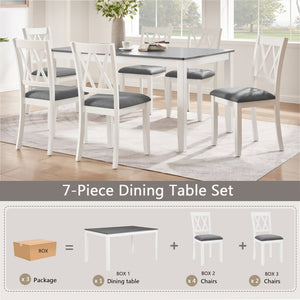 English Elm Modern Rubberwood Dining Set for Six with Linen X-Back Chairs and Scratch-Resistant Table Grey+White - B W1998S00108