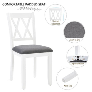 English Elm Modern Rubberwood Dining Set for Six with Linen X-Back Chairs and Scratch-Resistant Table Grey+White - B W1998S00108