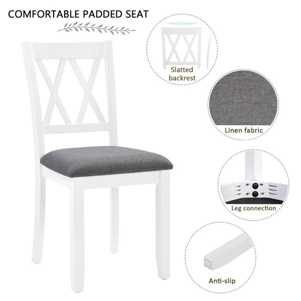 English Elm Modern Rubberwood Dining Set for Six with Linen X-Back Chairs and Scratch-Resistant Table Grey+White - B W1998S00108