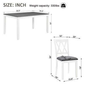 English Elm Modern Rubberwood Dining Set for Six with Linen X-Back Chairs and Scratch-Resistant Table Grey+White - B W1998S00108