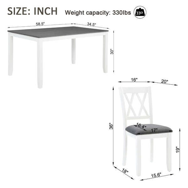 English Elm Modern Rubberwood Dining Set for Six with Linen X-Back Chairs and Scratch-Resistant Table Grey+White - B W1998S00108