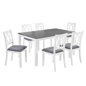 English Elm Modern Rubberwood Dining Set for Six with Linen X-Back Chairs and Scratch-Resistant Table Grey+White - B W1998S00108
