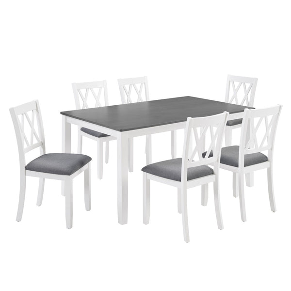 English Elm Modern Rubberwood Dining Set for Six with Linen X-Back Chairs and Scratch-Resistant Table Grey+White - B W1998S00108