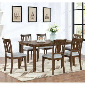 English Elm Modern Rectangular Dining Set Seats Six with Upholstered Linen Chairs and Walnut Rubberwood W1998S00109