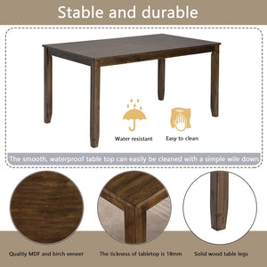 English Elm Modern Rectangular Dining Set Seats Six with Upholstered Linen Chairs and Walnut Rubberwood W1998S00109