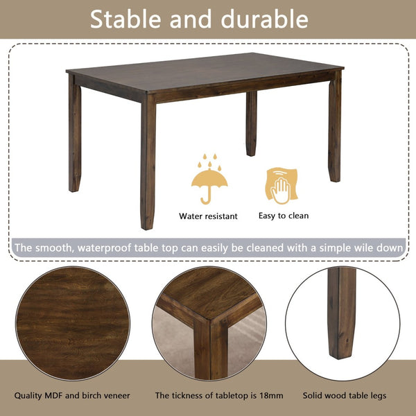 English Elm Modern Rectangular Dining Set Seats Six with Upholstered Linen Chairs and Walnut Rubberwood W1998S00109
