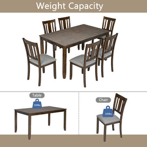 English Elm Modern Rectangular Dining Set Seats Six with Upholstered Linen Chairs and Walnut Rubberwood W1998S00109