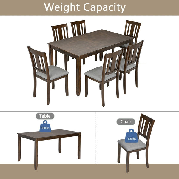 English Elm Modern Rectangular Dining Set Seats Six with Upholstered Linen Chairs and Walnut Rubberwood W1998S00109