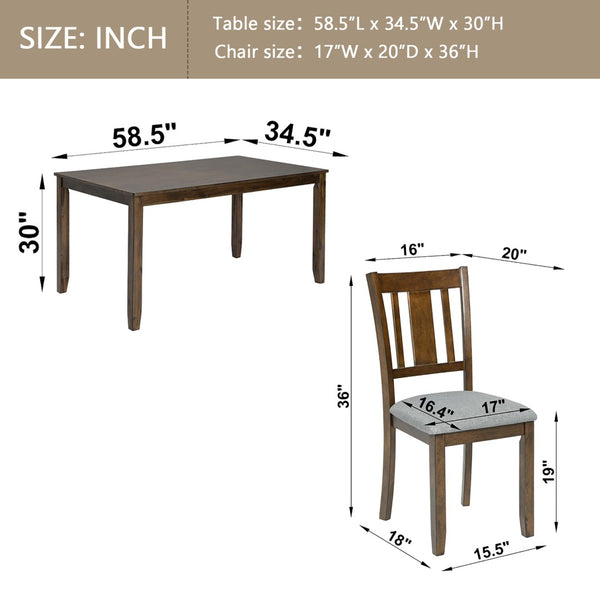 English Elm Modern Rectangular Dining Set Seats Six with Upholstered Linen Chairs and Walnut Rubberwood W1998S00109
