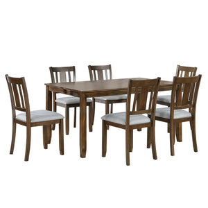 English Elm Modern Rectangular Dining Set Seats Six with Upholstered Linen Chairs and Walnut Rubberwood W1998S00109