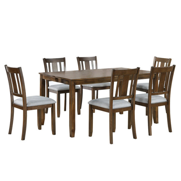 English Elm Modern Rectangular Dining Set Seats Six with Upholstered Linen Chairs and Walnut Rubberwood W1998S00109