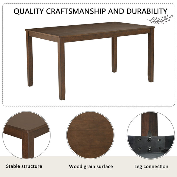English Elm Modern Walnut Birch Veneer Rectangular Dining Table Set with Six Upholstered Pu Chairs W1998S00110