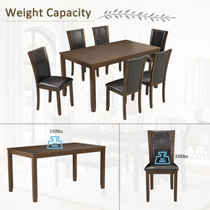 English Elm Modern Walnut Birch Veneer Rectangular Dining Table Set with Six Upholstered Pu Chairs W1998S00110