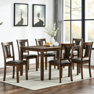 English Elm Modern 7 Piece Walnut Dining Set with Ergonomic Upholstered Chairs for Six Guests W1998S00111