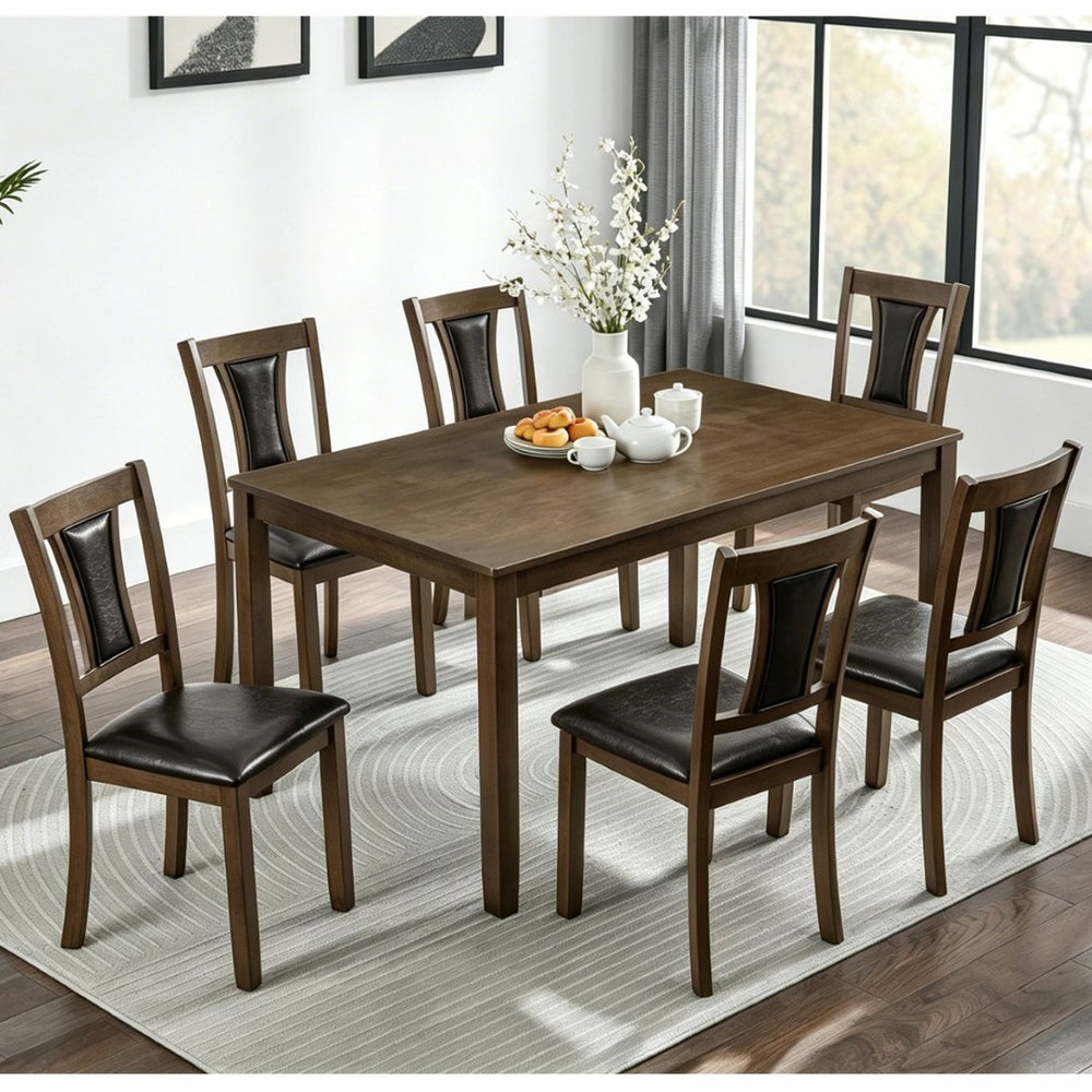 English Elm Modern 7 Piece Walnut Dining Set with Ergonomic Upholstered Chairs for Six Guests W1998S00111