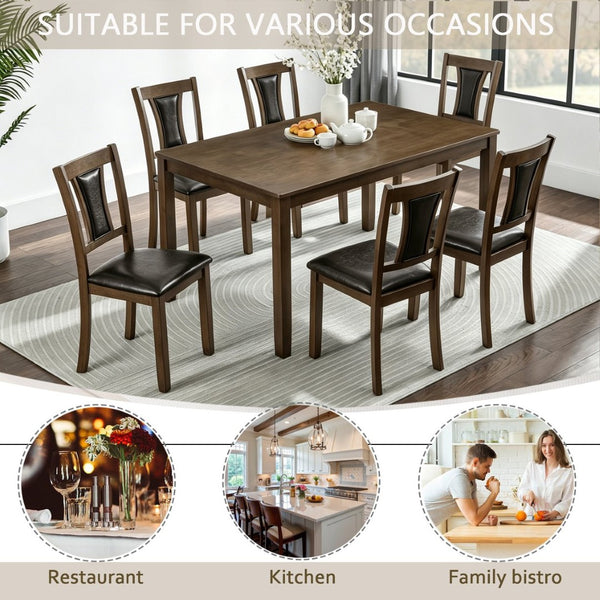 English Elm Modern 7 Piece Walnut Dining Set with Ergonomic Upholstered Chairs for Six Guests W1998S00111