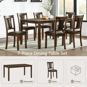 English Elm Modern 7 Piece Walnut Dining Set with Ergonomic Upholstered Chairs for Six Guests W1998S00111