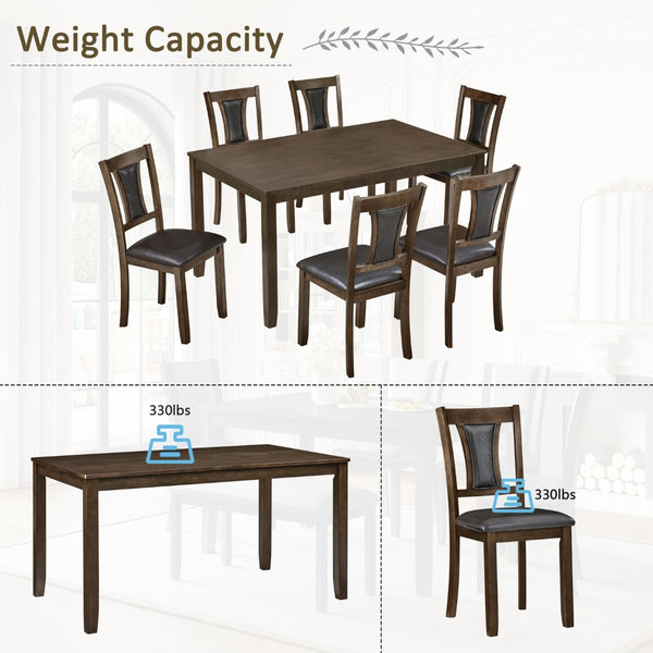 English Elm Modern 7 Piece Walnut Dining Set with Ergonomic Upholstered Chairs for Six Guests W1998S00111