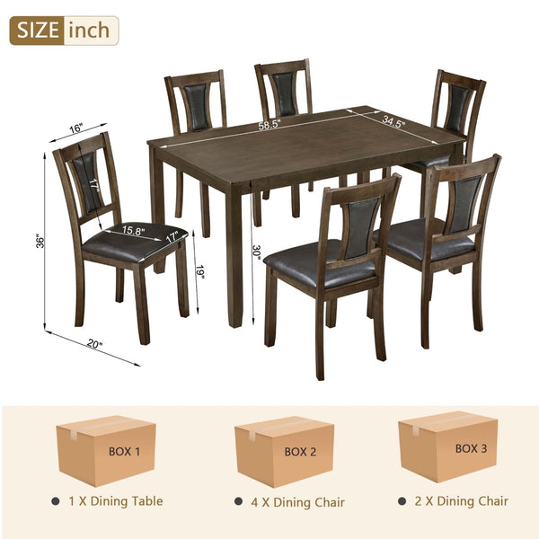 English Elm Modern 7 Piece Walnut Dining Set with Ergonomic Upholstered Chairs for Six Guests W1998S00111