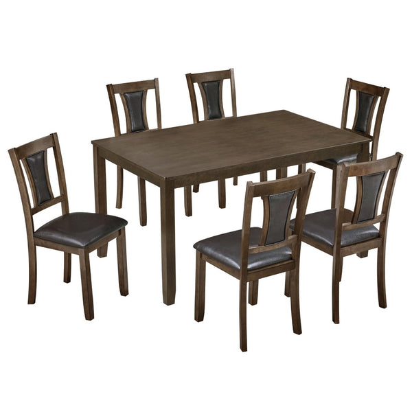 English Elm Modern 7 Piece Walnut Dining Set with Ergonomic Upholstered Chairs for Six Guests W1998S00111