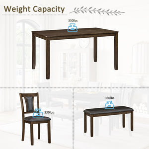English Elm 6-Piece Farmhouse Dining Set with Walnut Table Upholstered Chairs and Bench Seats Six W1998S00112