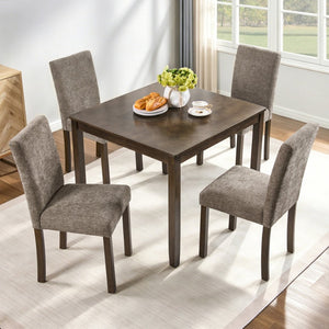 English Elm 5-piece Farmhouse Dining Set Rubberwood Table Chenille Chairs Walnut Kitchen W1998S00114