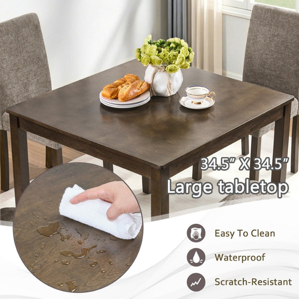 English Elm 5-piece Farmhouse Dining Set Rubberwood Table Chenille Chairs Walnut Kitchen W1998S00114