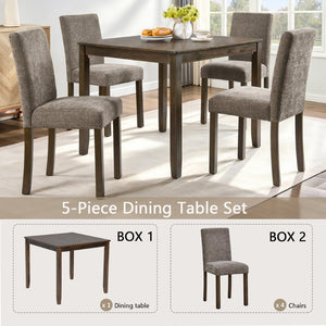English Elm 5-piece Farmhouse Dining Set Rubberwood Table Chenille Chairs Walnut Kitchen W1998S00114