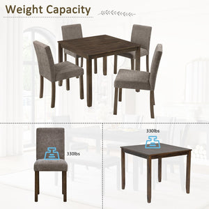 English Elm 5-piece Farmhouse Dining Set Rubberwood Table Chenille Chairs Walnut Kitchen W1998S00114