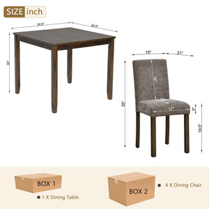 English Elm 5-piece Farmhouse Dining Set Rubberwood Table Chenille Chairs Walnut Kitchen W1998S00114