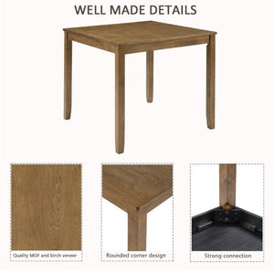 English Elm Elegant Square Oak Grain Dining Set with Four X-Back Linen Upholstered Chairs for Small Spaces W1998S00116
