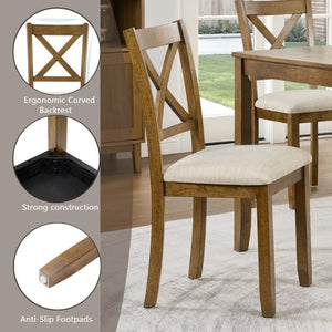 English Elm Elegant Square Oak Grain Dining Set with Four X-Back Linen Upholstered Chairs for Small Spaces W1998S00116
