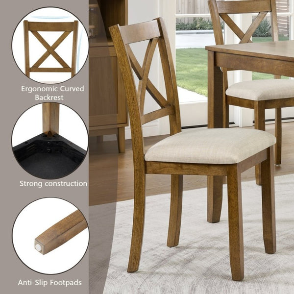English Elm Elegant Square Oak Grain Dining Set with Four X-Back Linen Upholstered Chairs for Small Spaces W1998S00116