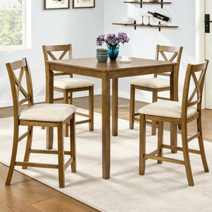 English Elm Oak Finish Square Counter Height Dining Set with X-back Chairs for Compact Kitchens W1998S00117