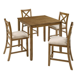 English Elm Oak Finish Square Counter Height Dining Set with X-back Chairs for Compact Kitchens W1998S00117