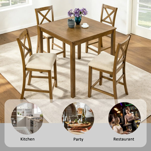 English Elm Oak Finish Square Counter Height Dining Set with X-back Chairs for Compact Kitchens W1998S00117